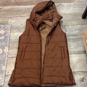 womens Brown Hooded Puffer Vest